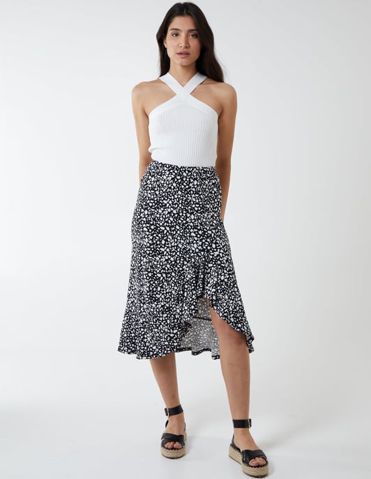 BLAIR - Asymmetric Frill Hem Midi Skirt