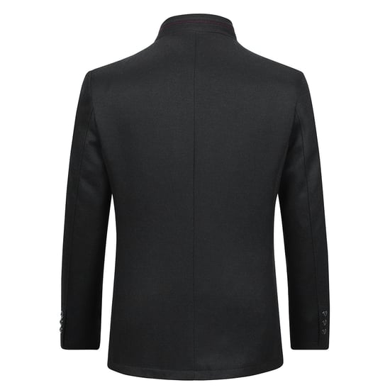 Kort Slim Fit-kappa för män med ståkrage Business Casual Ullöverrock Svart - Image 3