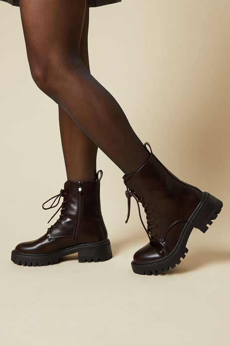 Faith: Maggie Front Lace Chunky Ankle Boot
