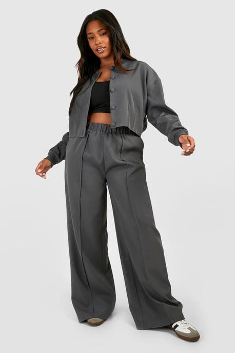 Plus Tailored Seam Front Slouchy Wide Leg Trousers - Image 3