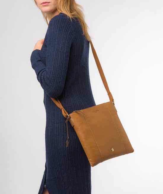 'Sol' Dark Tan Leather Cross Body Bag