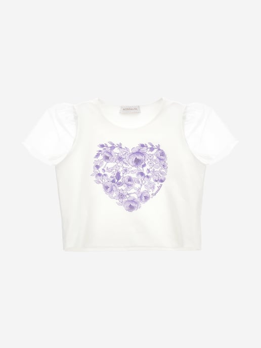 Monnalisa Girls Heart T-Shirt Ivory