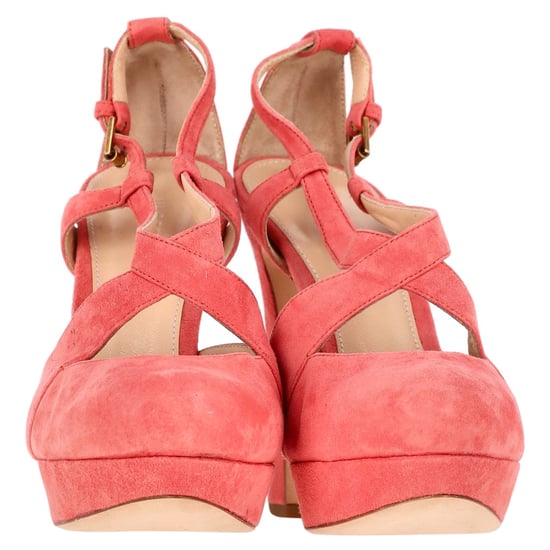 Jil Sander Korsrem Chunky Heel Plattform Pumps i Koralmocka - Image 2