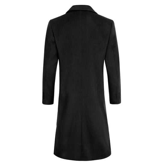 Heren Knielange Winter Wollen Jas Slim Fit Turn-Down Kraag Zakelijke Jassen Zwart - Image 3
