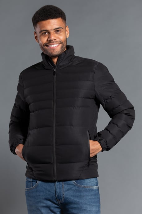 Black Funnel Neck Padded Jacket With Zip Fastening