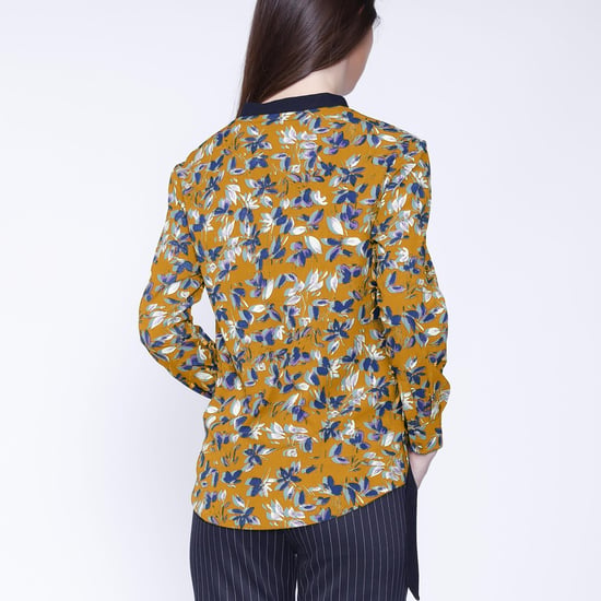 Satin Col-V Blouse en bladeren print - Image 2