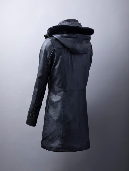Rydalwater Hooded Leather Coat in Black