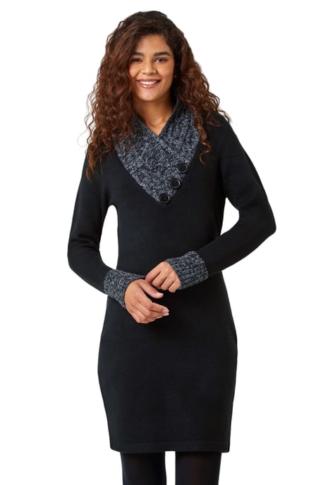 Contrast Button Detail Knit Dress