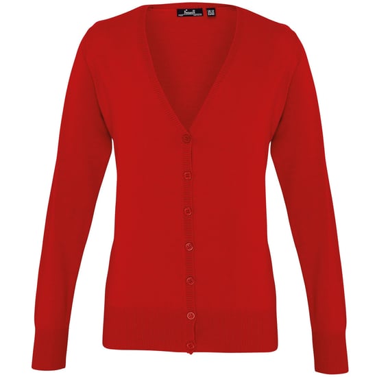 Premier Womens/Ladies Button Through Long Sleeve V-neck Knitted Cardigan (Red) - Image 1