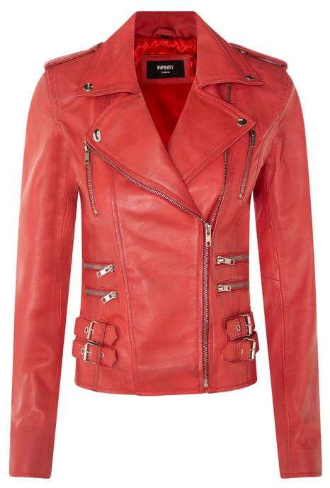 Ladies leather Brando biker jacket-Loddon