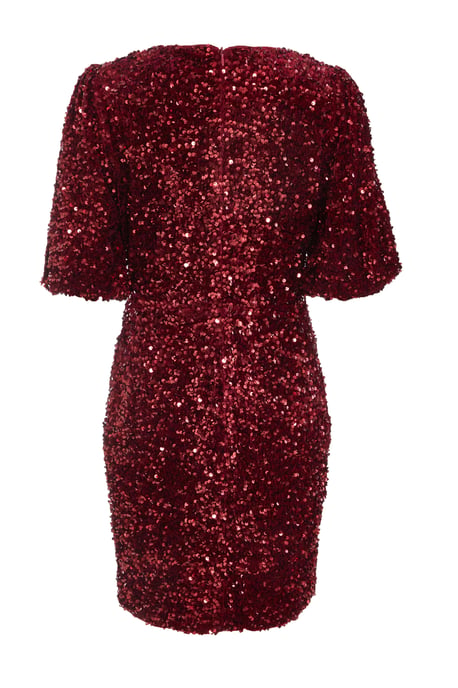 Dark Red Sequin Wrap Mini Dress