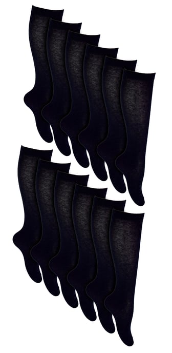 12 Pair Multipack Girls Knee High Socks | Breathable Long Cotton School Socks | Color Option - Grey, Black, White, Blue - Black - Image 1