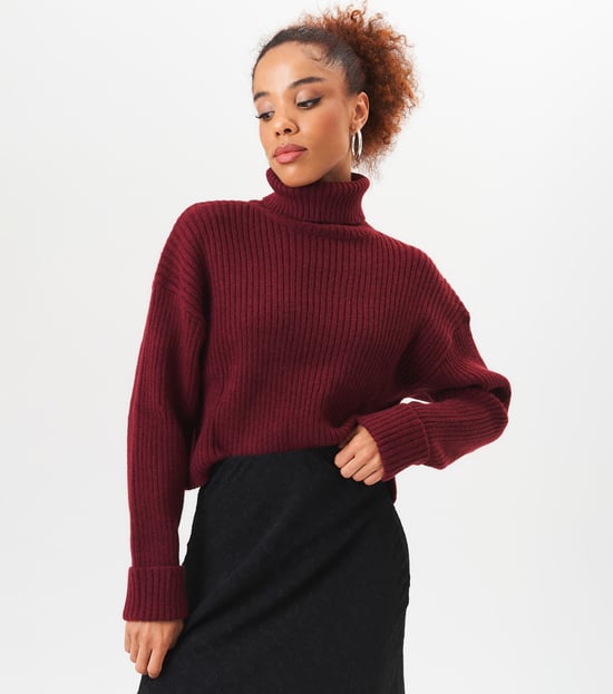 High Neck Chunky Knit Crop Jumper - Image 2
