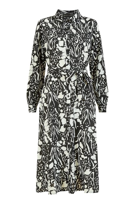 Mela Black Animal Print Long Sleeve Midi Shirt Dress