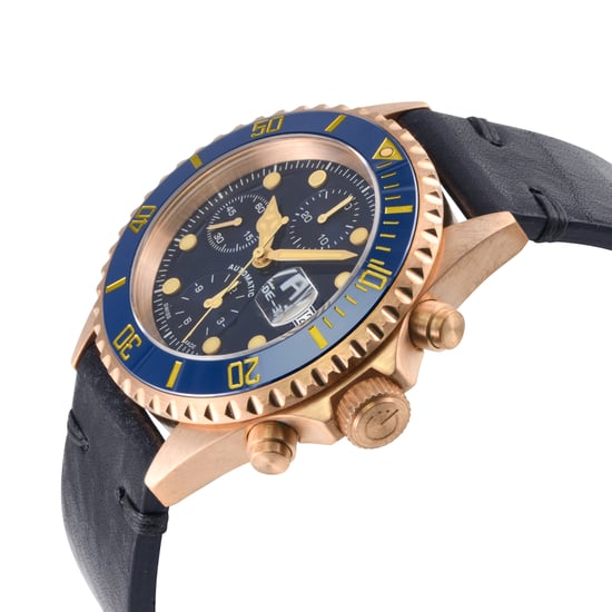 Gevril Mens Wall Street Swiss Automatic ETA 7750 Ceramic Bezel, Genuine Handmade Italian Leather Watch