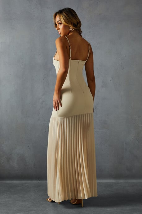Square Neck Pleated Chiffon Maxi Dress