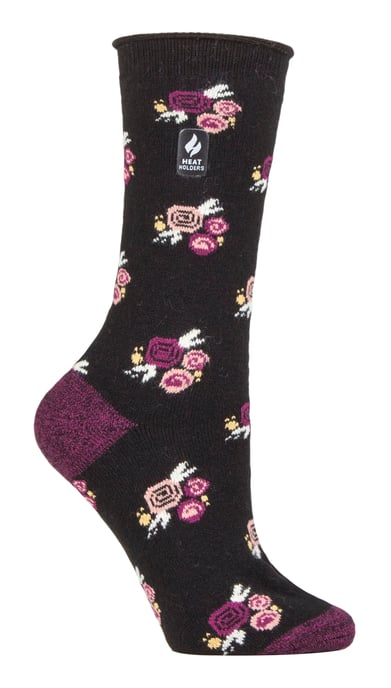Heat Holders - Ladies Ultra Lite Thermal Brushed Inner Yarn Design Socks - Black (Murcia) - Image 1