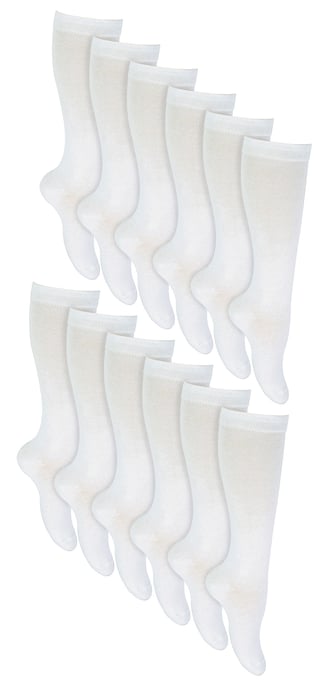 12 Pair Multipack Girls Knee High Socks | Breathable Long Cotton School Socks | Color Option - Grey, Black, White, Blue - White - Image 1