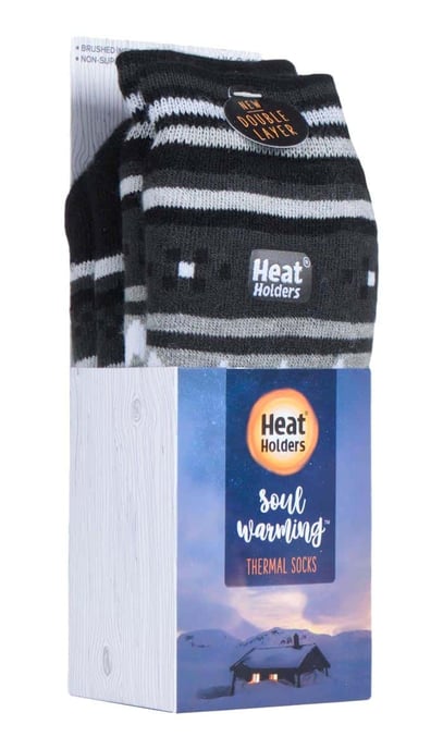 Mens Nordic Patterned Non Slip Thermal Slipper Socks with Grippers - Image 2