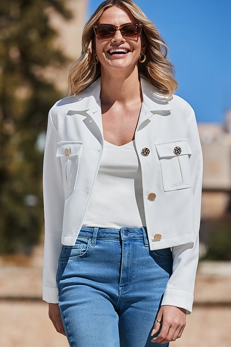 Ivory Tailored Jacket With Gold Button Detail