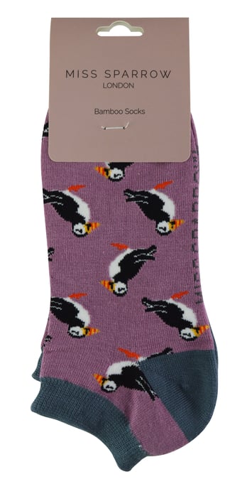 Miss Sparrow - Dames Bamboe Trainer Sokken - Puffins (Mauve) - Image 2