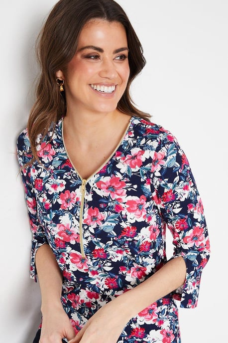Jersey Zip Split Sleeve Top