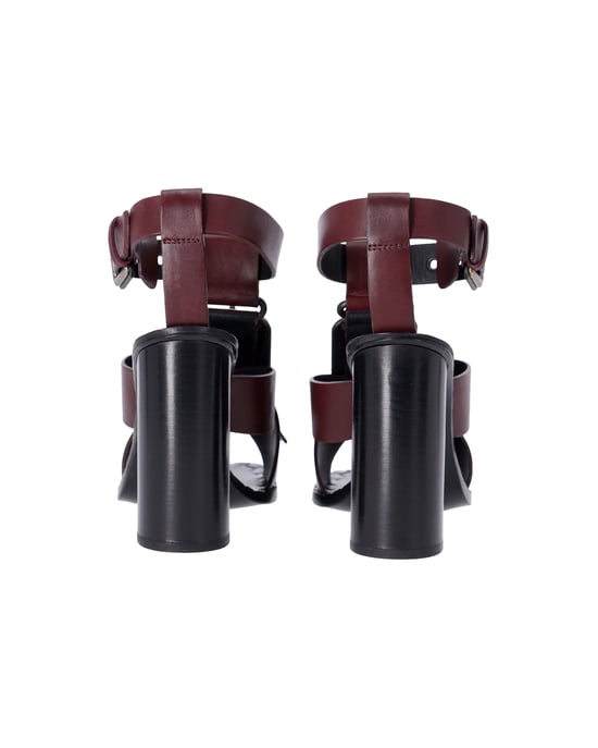 Bottega Veneta Fringe Buckle T-strap Block Heel Sandals in Maroon Leather - Image 4