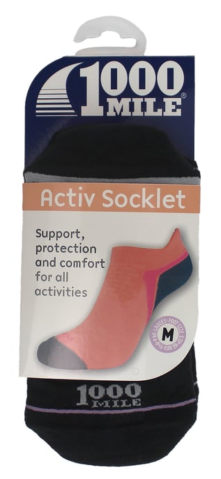 1000 Mile - Ladies Single Layer Active Sport Breathable Ankle Socks - Black - Image 2