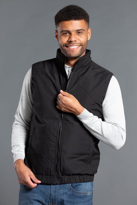 Black Funnel Neck Gilet With Light Padding Inside
