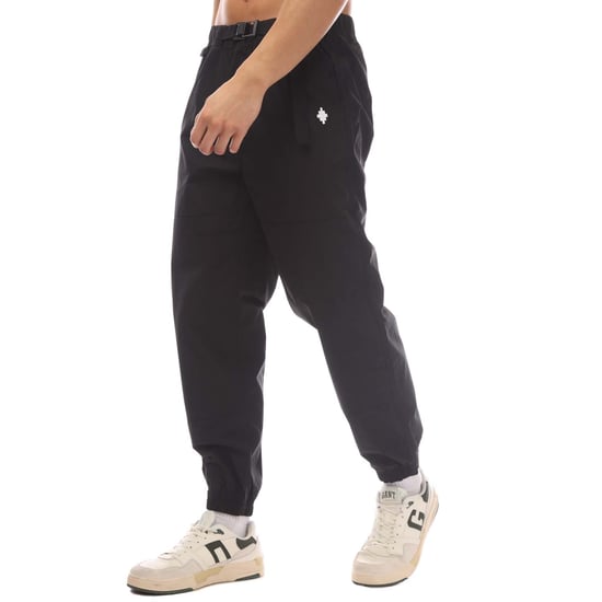 Men's Marcelo Burlon Cross Cotton Buckle Work Pants in Black-White