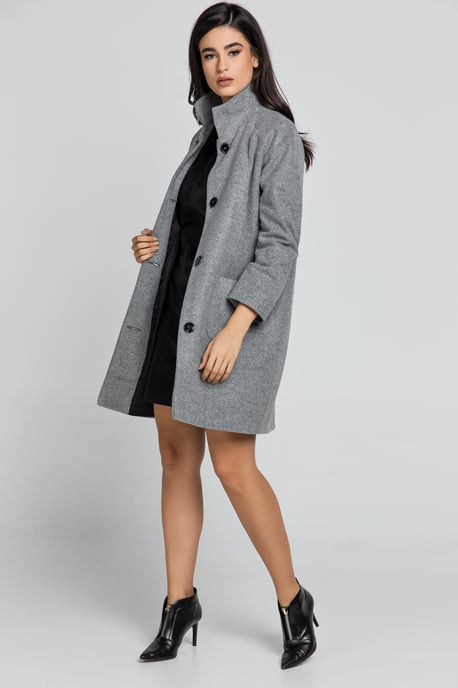 Wool Grey Coat with Upright Collar by Conquista Fashion