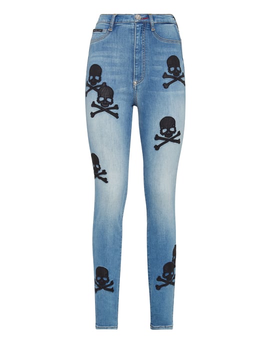 Superhög midja Jeggings med dödskalle - Image 2