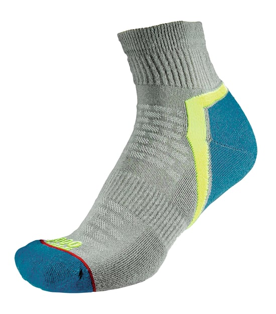 1000 Mile - Ladies Active Quarter Repreve Breathable Socks With Flat Toe Seam - Silver / Teal - Image 1