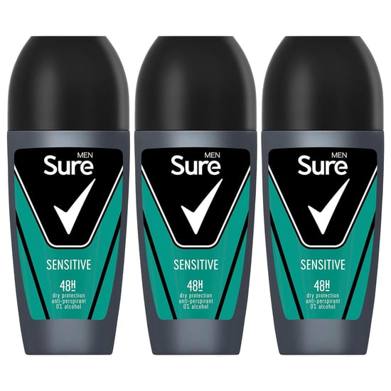 Sure Men Sensitive Antiperspirant Roll On 48H Sweat & Odour Protection, 3x50ml