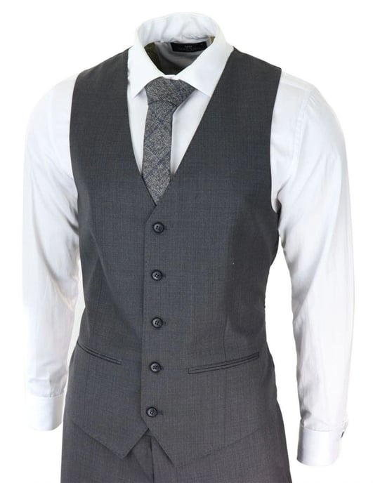 Mens 3 Piece Charcoal Grey Classic Stitch Retro Suit - Image 2