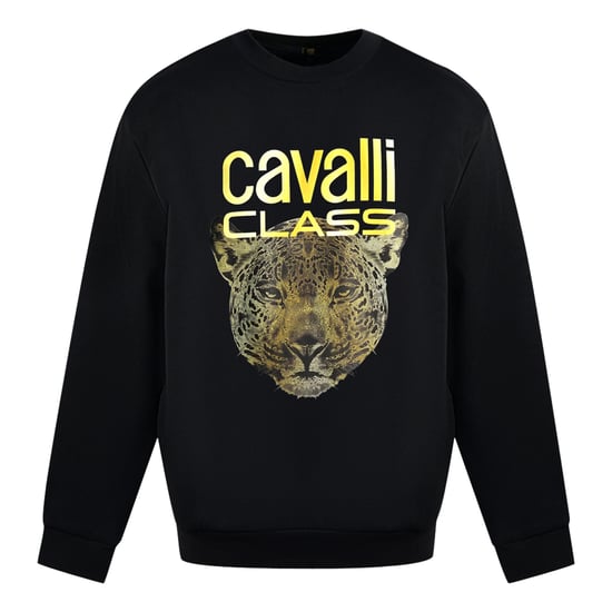 Cavalli Class Leopardtryck Logotyp Svart Tröja - Image 1
