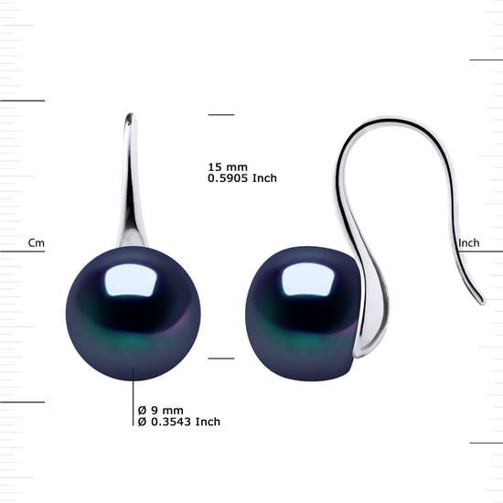 Earrings Hooks Freshwater Pearls 9-10 mm Buttons Black 925