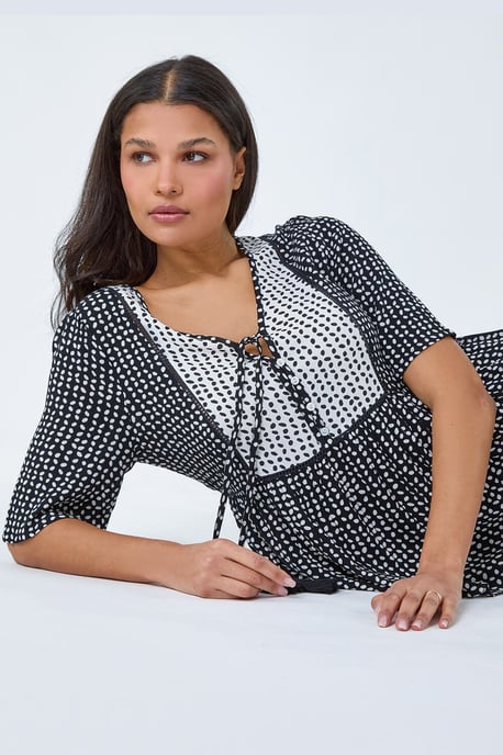 Geometric Print Tassel Tie Smock Top