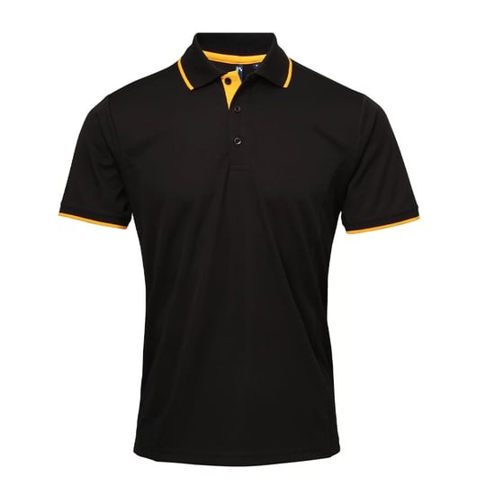 Premier Mens Coolchecker Contrast Pique Polo Shirt (Black/Sunflower)