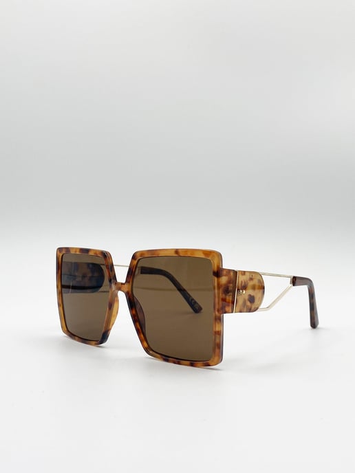 Oversized Square Sunglasses With Temple Frame Detail