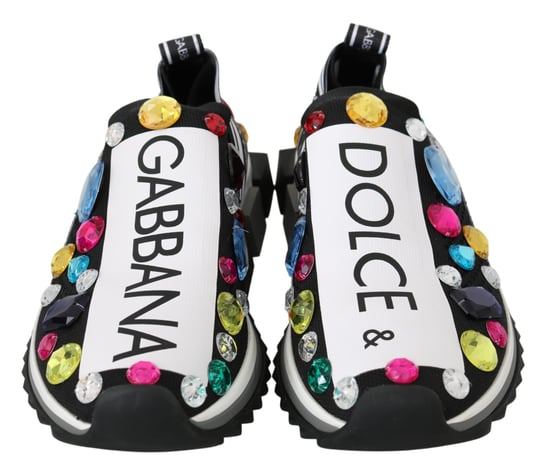 Dolce & Gabbana Kvinnors Svart Flerfärgad Kristall Sneakers Skor - Image 3
