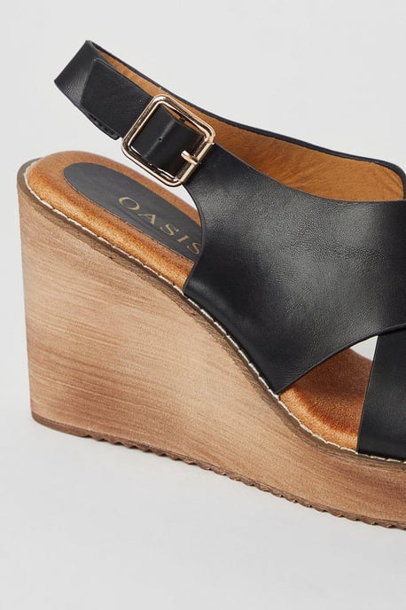 Kenton Wood Effect High Cross Strap Wedges