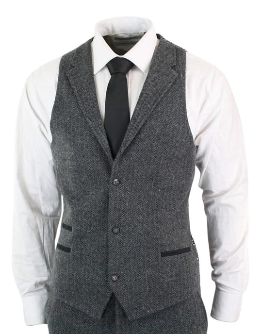 Heren 3-delige Antracietgrijze Haringbone-Tweed Streeppak - Image 4