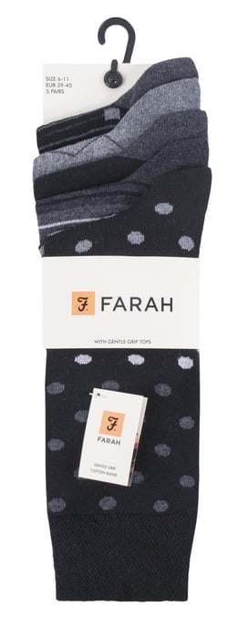 Farah - 5 Pack Mens Thin Breathable Classic Polka Dot Patterned Soft Top Cotton Dress Socks - FCS273BLKCHA (Polka Dot) - Image 2