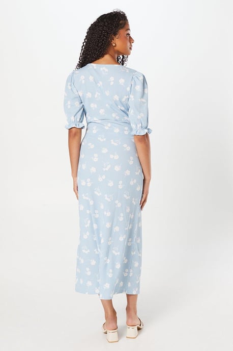 Tall Blue Spaced Floral Tie Front Midi Dress