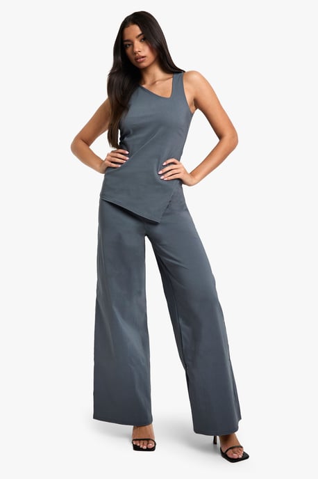 Super Stretch Asymmetric Longline Top & Wide Leg Trousers