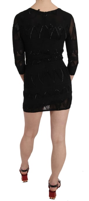 John Richmond Black Silk Sequined Mini Shift Gown - Image 3