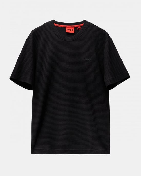HUGO Austin Mens Waffle-Structured Pyjama T-Shirt with Embroidered Logo - Image 1