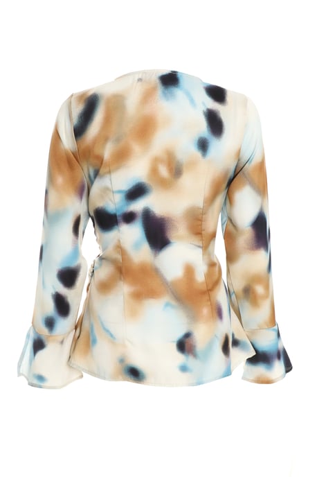 Multicoloured Marble Print Satin Blouse