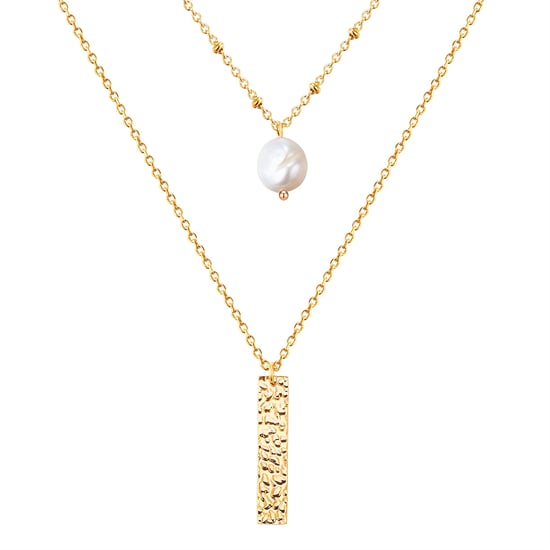 Necklace stainless steel yellow gold freshwater cultured pearl white Valero Pearls